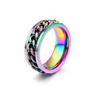 Fashionable Colored <b>Titanium</b> Steel Chain <b>Ring</b> For <b>Men</b> Rotating Hip Hop Style Couple Jewelry Gift Geometric Design - Product Image 5