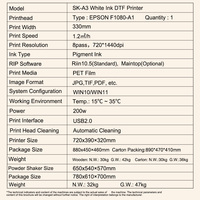 Impresora DTF Sunika SKA3 A3 en Oferta, Cabezal de Impresión Original XP600, Circulación Automática de Tinta Blanca, Máquina para Camisetas