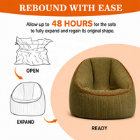 Fauteuil pouf moderne incurvé vert olive, compressé sous vide, avec ottoman, pour adultes, pour salon