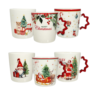 Mug en porcelaine de 380 ml DIAM. 9 H.9.5 AVEC ASSORTIMENT DE DÉCORATIONS DE NOËL - Product Image 1
