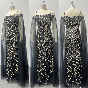TW00194 Vestido de Noche Negro Formal de Lujo, Elegante con Lentejuelas Bordadas, Hombros Descubiertos, para Cumpleaños y Fiestas de Damas - Product Image 5
