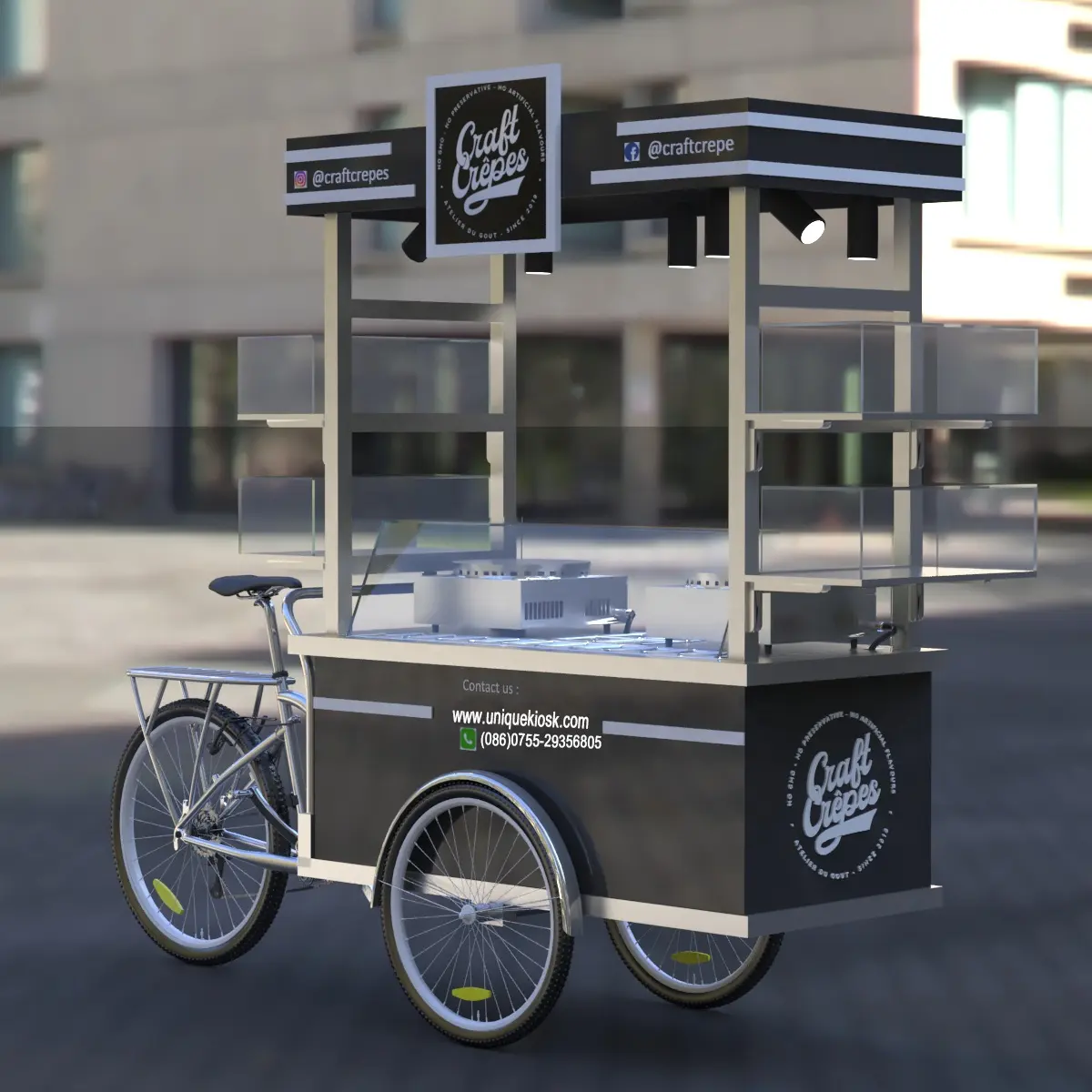 Harika gıda sepeti ve tavan/küçük açık mobil krep kiosk, taşınabilir waffle vitrin/booth tasarım satılık