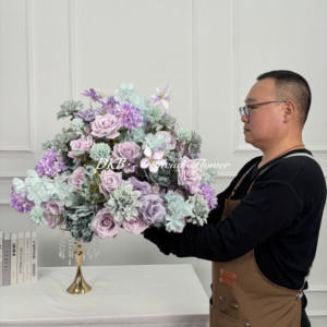 DKB Factory Wholesale Realistic Artificial <b>Flower</b> Ball Mixed Purple Mint Handmade Wedding Thanksgiving Graduation Decoration - Product Image 1