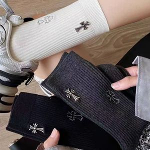 Women's Knee <b>Socks</b> Solid Color Cross Embroidery Cotton Breathable Sweat Absorbing Odor Resistant Youth Fashion <b>Socks</b> - Product Image 4