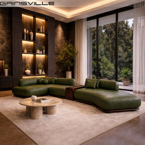 Set di Divani Angolari in Pelle Italiana, Arredamento per Soggiorno, Divani Modulari Curvi in Pelle per Casa e Salotto - Product Image 1
