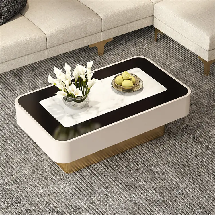 Nordic Oem Durable Living Room White Marble Stainless Steel Coffee Table With Modern Design