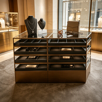Comptoir de présentation de bijoux en bois et métal, vitrine à bijoux en verre à plusieurs niveaux avec tiroirs pour magasin de bijoux de luxe