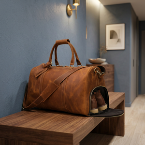 Sac de pique-nique de voyage en cuir véritable vintage personnalisé avec logo, fermeture éclair, motif à motifs, léger, grande capacité, vente en gros - Product Image 1