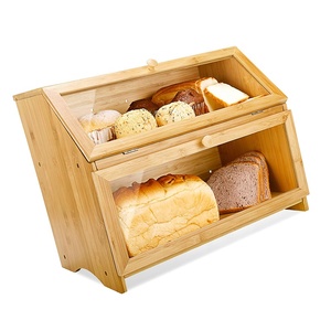 2-Tiered Rectangular Bamboo <strong>Wooden</strong> <strong>Bread</strong> Box with Lid Kitchen Countertop Storage <strong>Bin</strong> for Food/<strong>Bread</strong>/Bag Rectangle Shape - Product Image 1