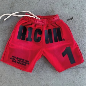 กางเกงขาสั้นผู้ชายสีดำแบบย้อมสีเอซิด สไตล์วินเทจ ผ้าฝรั่งเศสเทอร์รี่ พร้อมลายพิมพ์นูน  แบบลำลอง  ผูกเชือก - Product Image 5