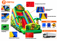 Toboggan gonflable commercial Ceyu, toboggan gonflable jungle avec imprimé singe et marches d'escalade arc-en-ciel pour location en parc de vacances