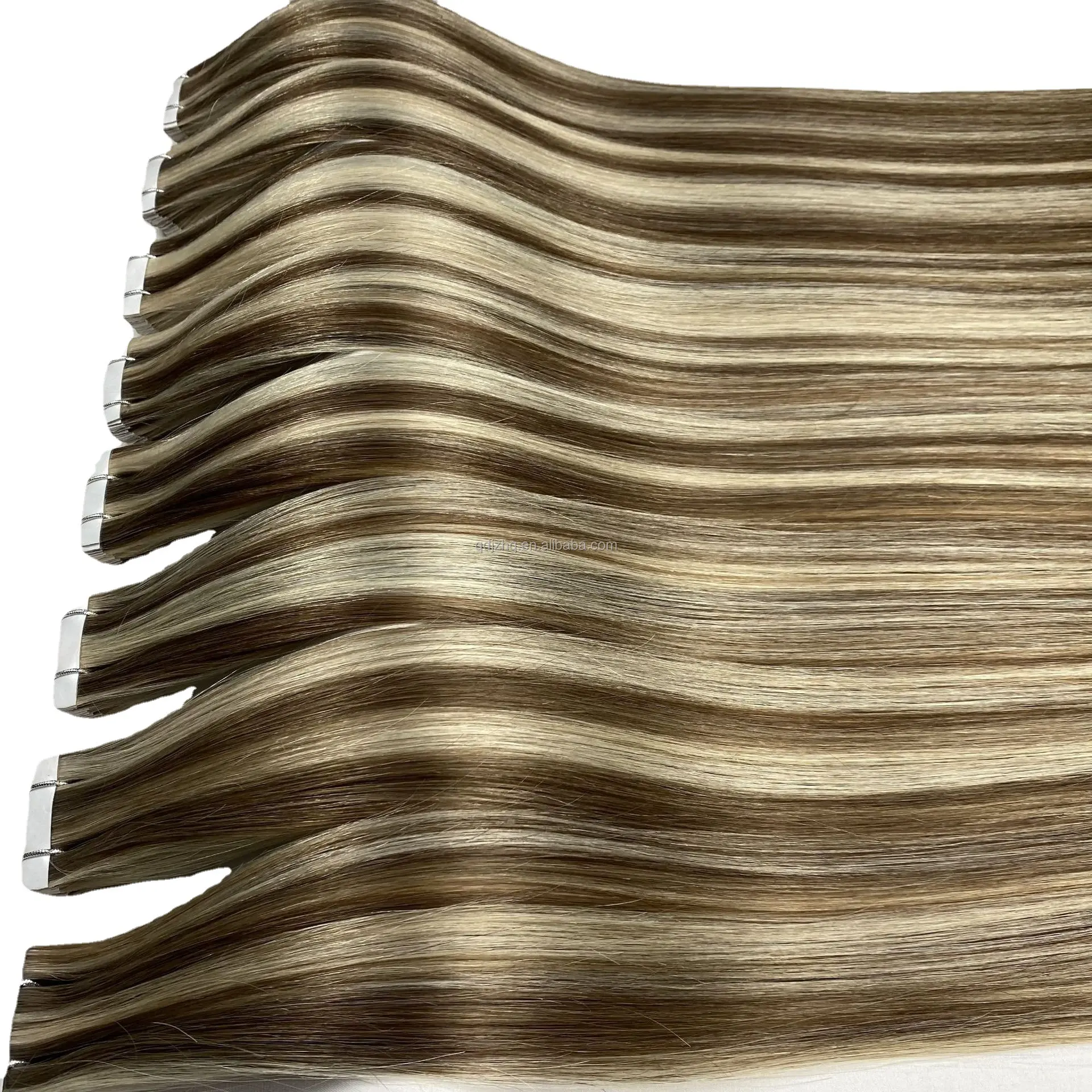 Cinta de cabello humano Remy virgen 100%, extensiones de cabello con cinta rusa