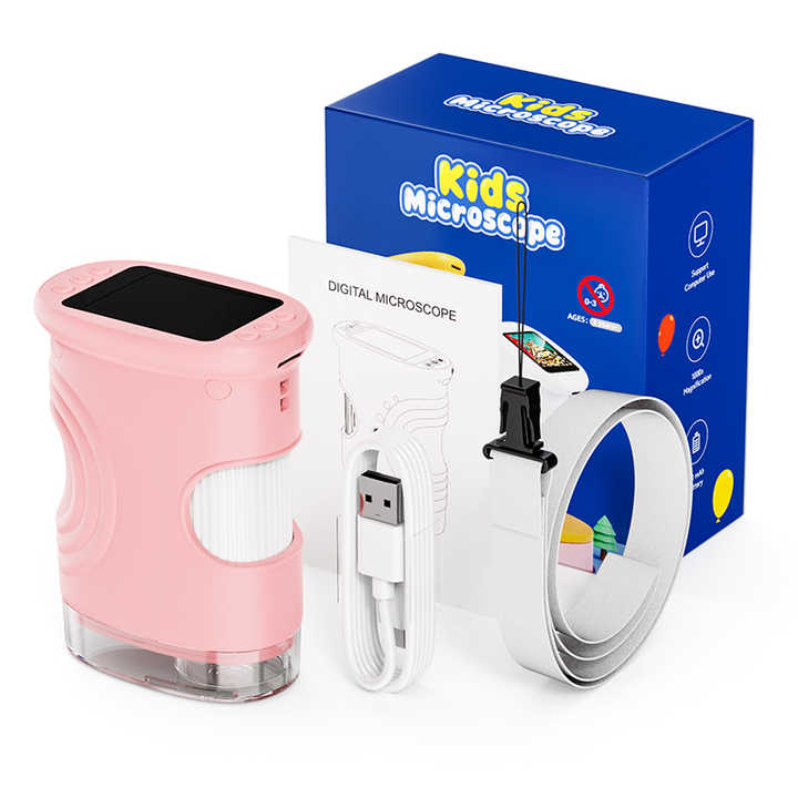 ASPOVEN Microscope Enfant Portable 1000X – Microscope Numérique avec Écran IPS 2 Pouces et 8 LED, Fonction Photo & Vidéo, Cadeau d'Anniversaire Scientifique pour Garçons et Filles (Blanc