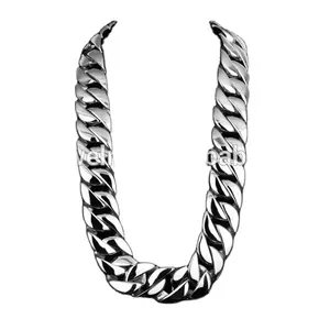 30MM geniş moda gümüş paslanmaz çelik kolye erkek büyük Curb küba bağlantı zinciri