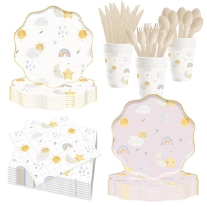 DAMAI Rainbow Tableware <b>Set</b> Rainbow Birthday <b>Dinnerware</b> Disposable Plates Rainbow Party Napkin <b>for</b> Baby Shower Supplies <b>8</b> Guests - Product Image 3
