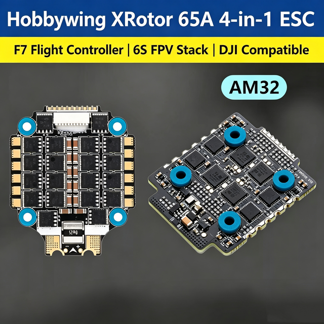 Hobbywing XRotor F7 Flight Stack 45A 65A AM32 4in1 ESC 3-6S FPV Racing Drone Flight Controller Combo Compatible with DJI VTX