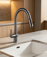 Robinet de cuisine numérique de luxe extractible avec finition chromée flexible, rotation à 360 degrés, poignée unique, pour hôtels et centres commerciaux
