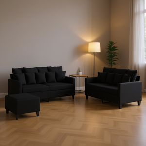 Set Divano Nero 100% Poliestere, Arredamento Moderno Compatto per Soggiorno - Product Image 2