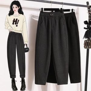 Harem <b>Pants</b> Women Plus Size High Waisted Elastic Waist Fleece <b>Lined</b> Warm Casual <b>Pants</b> Autumn Winter Style - Product Image 1