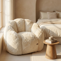 MAXYOYO Fauteuil pouf moderne en fausse fourrure PU, motif floral, ultra doux, avec accoudoirs, rembourrage en mousse déchiquetée, grand canapé pour salon