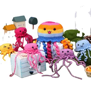 Fácil de fazer malha Crochet Starter Kit Animal DIY Handmade fios de lã 5 PCS Jellyfish Iniciantes Crochet Kit para Iniciantes