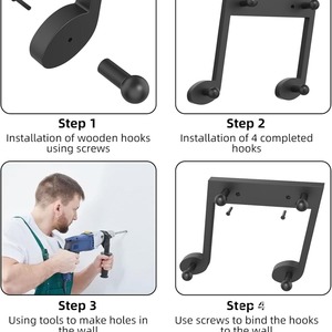Wall Mounted Coat <b>Hooks</b> <b>Black</b> Musical Note Shape Durable Storage Rack For Hats Bags And Clothes - Product Image 4