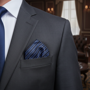 Pañuelo de Jacquard elegante con rayas azules sobre negro - Product Image 3