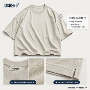 T-shirt personnalisé pour homme, 300 g/m², tricoté, délavé aux enzymes, coupe décontractée oversize, double trame, uni, sans motif - Product Image 4