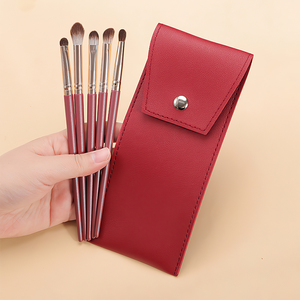 Nuovi capelli viola Pony dettaglio ombretto aureola colorante correttore vegano occhi per il viso viaggio 5 pz Set <span class=keywords><strong>di</strong></span> pennelli per il trucco con <span class=keywords><strong>borsa</strong></span> in PU - Product Image 5