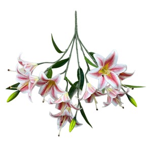 Bouquet de lys en soie réaliste 3D Queyiyi Flowers, 9 têtes, fleur artificielle pour mariage, décoration intérieure, accessoires de photographie - Product Image 5