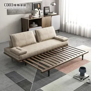 Wooden Modern Living Room Furniture Convertible Futon Sofa Come Bed Pull Out Folding Sleeper Sofa Bed