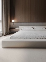 Lit de rangement en bois de pin pour blocs de tofu, design nordique moderne et minimaliste en tissu, lit de mariée sur pieds au sol pour cadre de lit