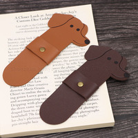 Marque-page en cuir PU en forme de chien, adorable et portable, avec étui pour stylo, idéal pour les amateurs de livres - Vente en gros