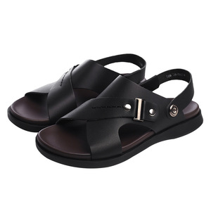 Sandalias Planas de Cuero Vacuno de Primera Capa, Punta Abierta, Correa con Hebilla, Suela de Goma Transpirable, Sandalias Casuales de Verano para Hombre - Product Image 4