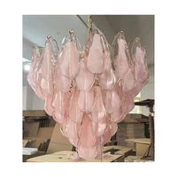 Lustre en verre de Murano vintage américain en gros, fait à la main en France, pétales roses, hauteur réglable pour salons, salles à manger, bars