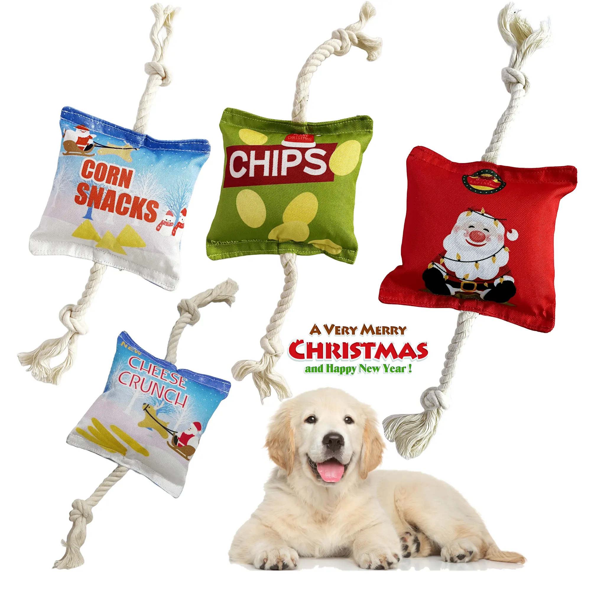 Langlebiges neues Oxford Weihnachts Snack-Hundspielzeug interaktiv schreiend mit Seil kauen Haustier interaktives und bewegungsreiches Spielzeug