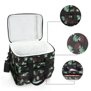 Portable Foldable Ohia Lehua Flower Waterproof Picnic Tote Cooler Bag Hawaiian Insulated Zipper Lunch Bag with Mesh Pockets - Product Image 4