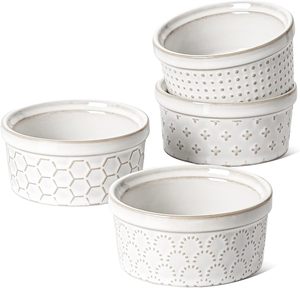 Ensemble de 4 tasses à crème pâtissière en céramique à gaufrage de 4oz, plat de cuisson Ramiken pour crème brûlée, gâteaux de lave, pouding, soufflé - Product Image 1