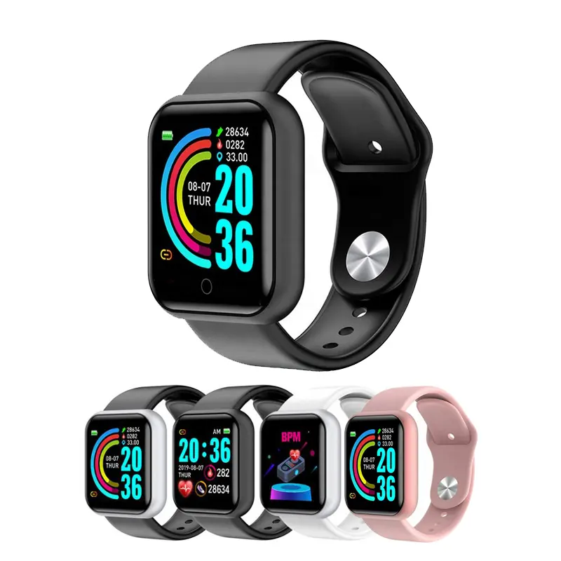 Waterproof Y68 Smartwatch Sport Fitness Tracker Smart Bracelet Blood Pressure Heart Rate D20 Men Women Smart Watches