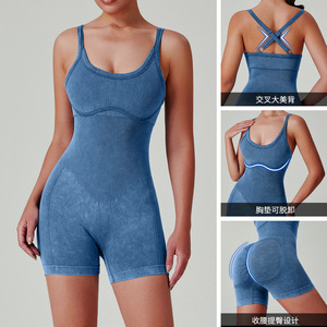 Tute corte senza cuciture traspiranti ad alta resistenza con cinturini da Yoga pantaloncini da Fitness <span class=keywords><strong>tuta</strong></span> sportiva con sedere color pesca - Product Image 2