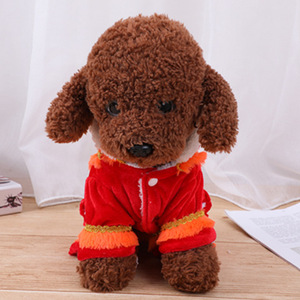 Vêtements pour animaux de compagnie, costume de danse du lion, en polaire rouge corail, pour chien et chat, tenue traditionnelle chinoise pour l'automne et l'hiver - Product Image 3
