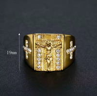 Bague unisexe rétro en acier inoxydable doré et argenté avec zircon incrusté, croix catholique, bague de couple, bague religieuse, cadeau d'anniversaire