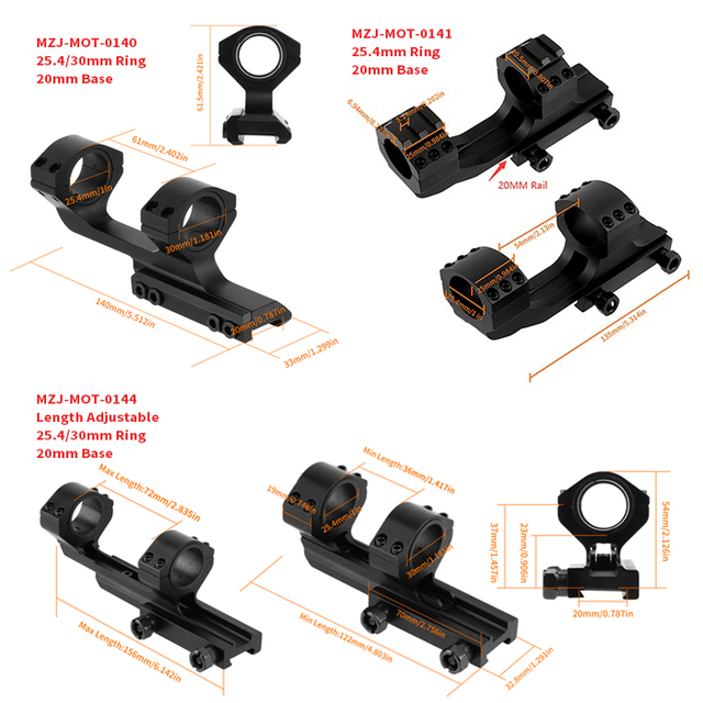 Hunting Accessories Scope Ring Mount Combination 11/20mm Base 25.4/30mm Ring Diameter Dual Ring Cantilever Red Dot Sight Mount