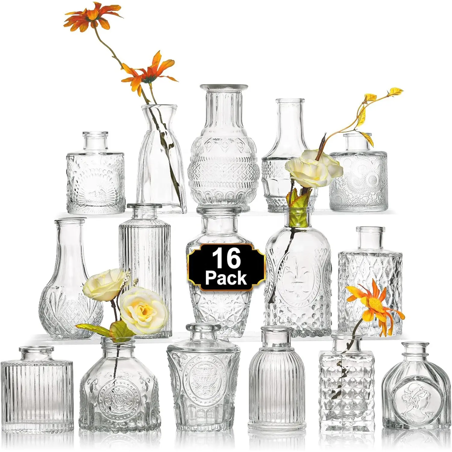 Mini Vintage cam çiçek vazoları düğün ev masa parti için aralık 16 ambalaj cam tomurcuk vazo toplu toptan cam vazo Set