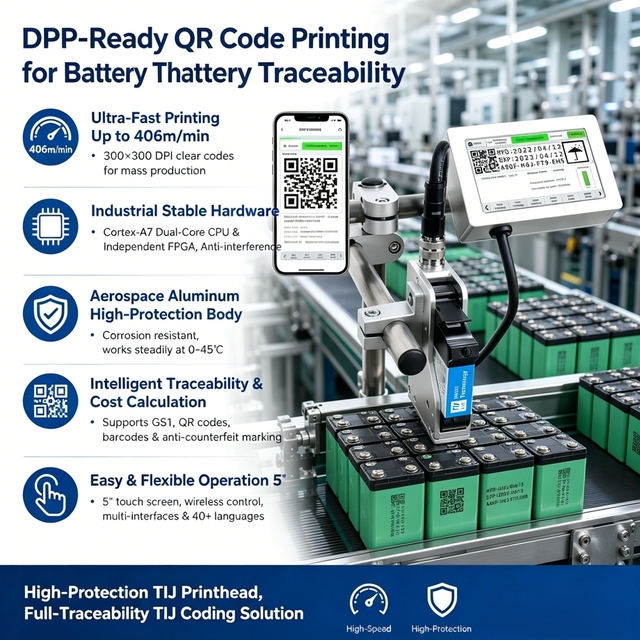DOCOD T180E Expiry Date Coding Machine 12.7mm Barcode Batch TIJ Online Thermal Inkjet QR Code Printer for Battery Traceability