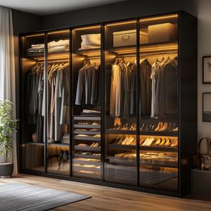 2024 moderne walk-in armoire garde-robe systèmes personnalisés conception en bois massif chambre placards MDF pour salon chambre personnalisable - Product Image 6