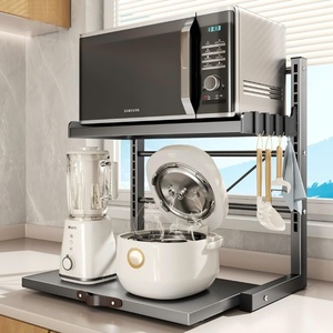 Étagère de rangement réglable à double niveau pour micro-ondes, cuiseur à riz et friteuse à air, avec tiroir extractible - Product Image 3