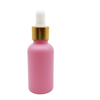 Flacon compte-gouttes rond en verre rose mat avec bouchon en métal doré pour cosmétiques, huiles essentielles et sérums – Emballage en verre 30ml 50ml