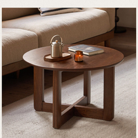 Table basse en bois massif, table à thé ronde pour petit appartement, table d'appoint minimaliste pour salon
