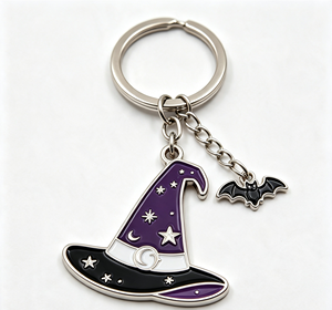 Custom Enamel Halloween Metal Key Chain Witch Hat Key Ring Bat Pendant Souvenir Gift Promotional - Product Image 3
